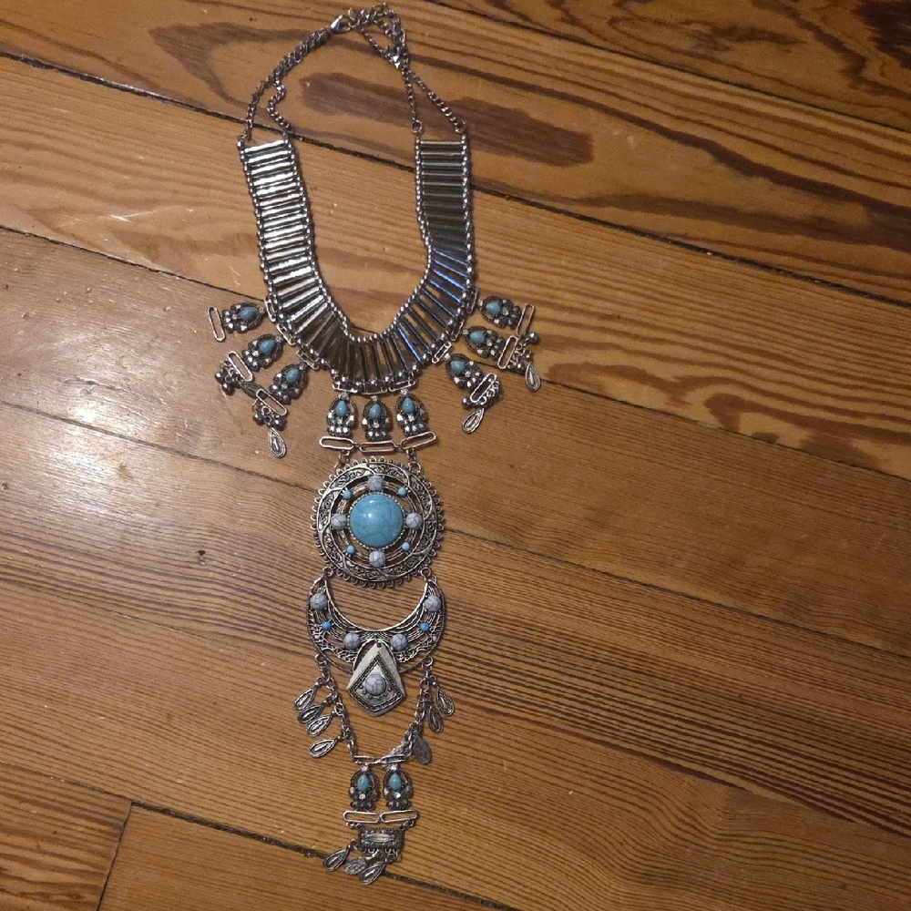 Silver and Turquoise Statement Necklace